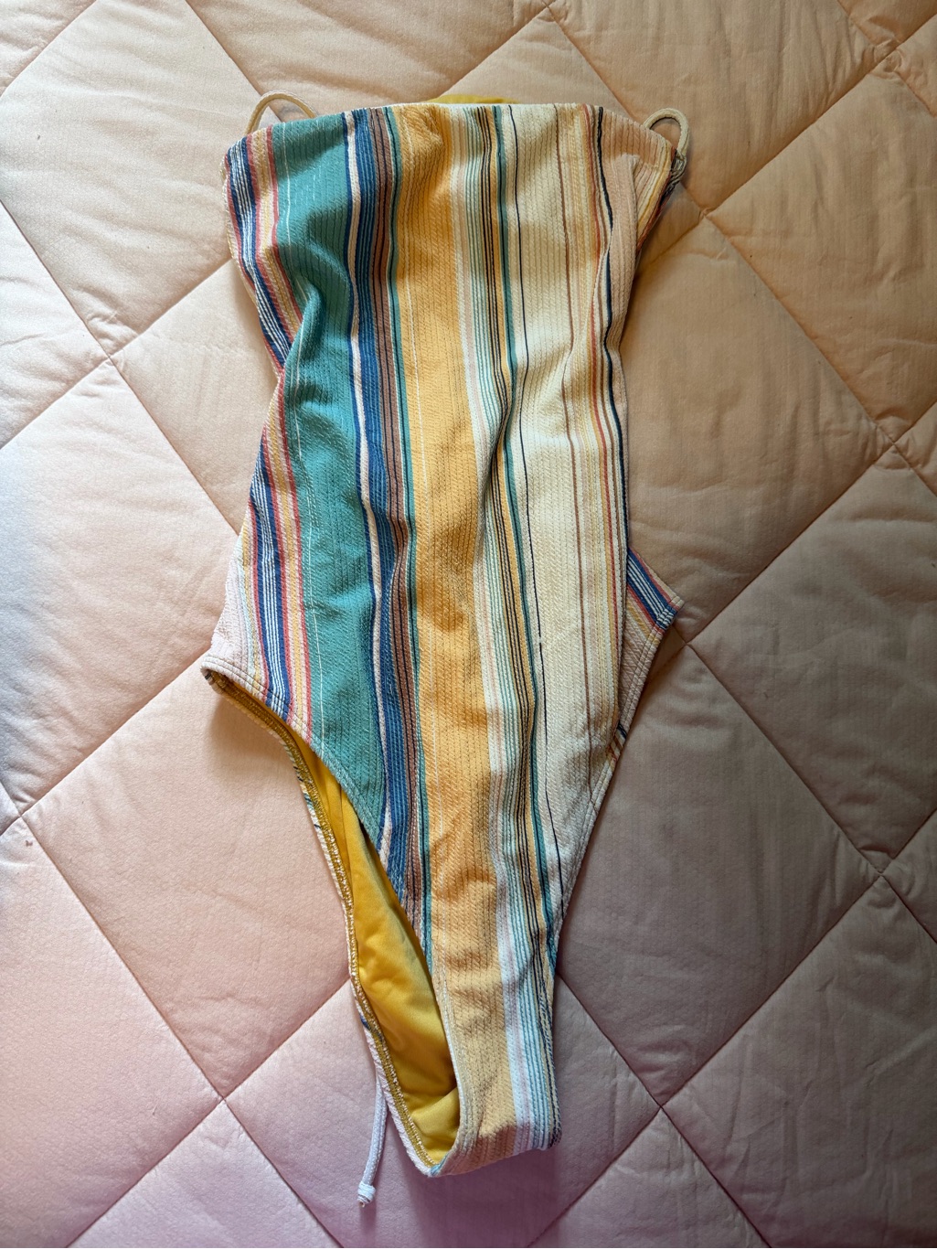 Striped One-Piece Swimsuit In Yellow, Teal & Cream